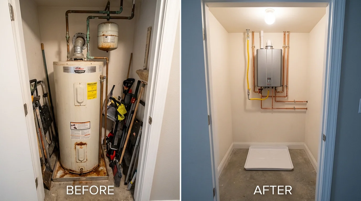 Tank water heater versus wall-mounted tankless unit comparison for Harrisburg, NE homeowners